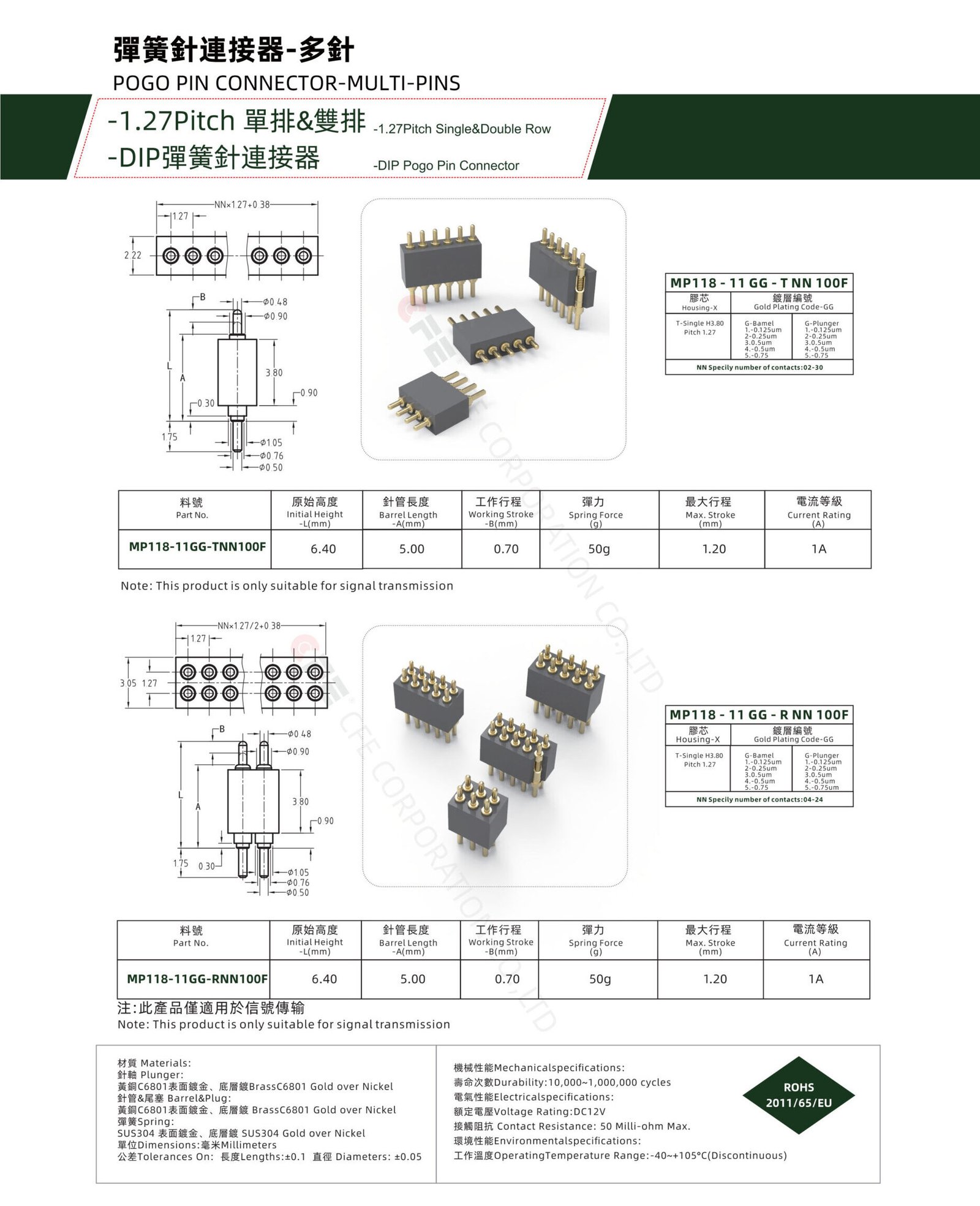 pitch DIP Single Double Row Pogo Pin Connector