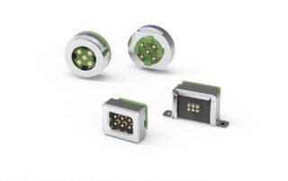 Side-by-side comparison of pogo pin connector and magnetic charging connector used in industrial electronics and devices in Europe