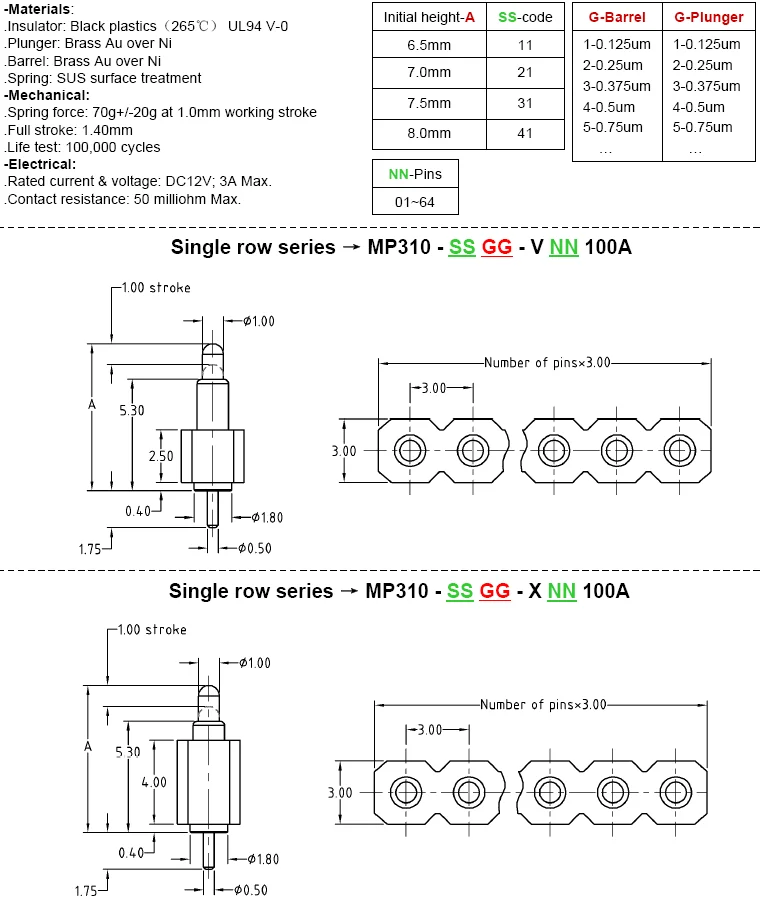 3.0mm Pitch Through-hole Pogo Pin Connector Catalog