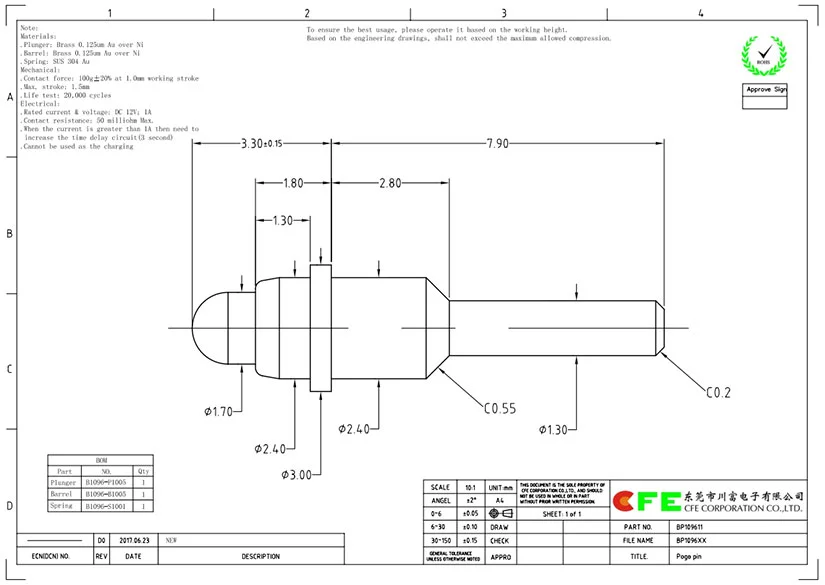 Through hole pogo pin contacts manufacturer