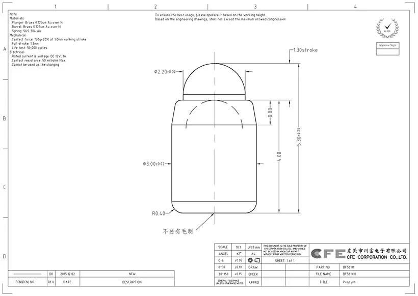 SMT pogo pin spring loaded contacts supply