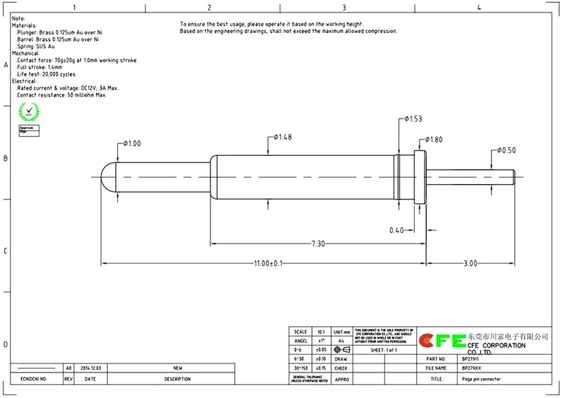 3a through hole dip type pogo pin supplier