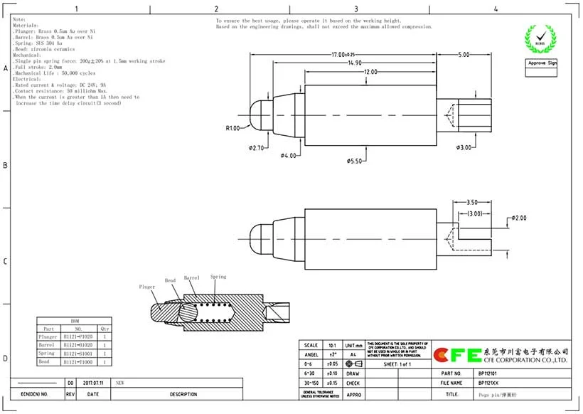 9a high current pogo pin spring loaded contact
