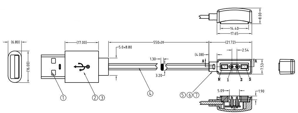 12V 1A Male and female magnetic cable connector
