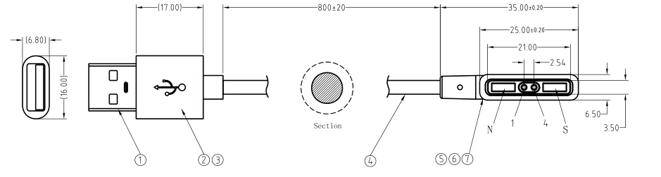 3 Pin magnetic cable connector charge connector
