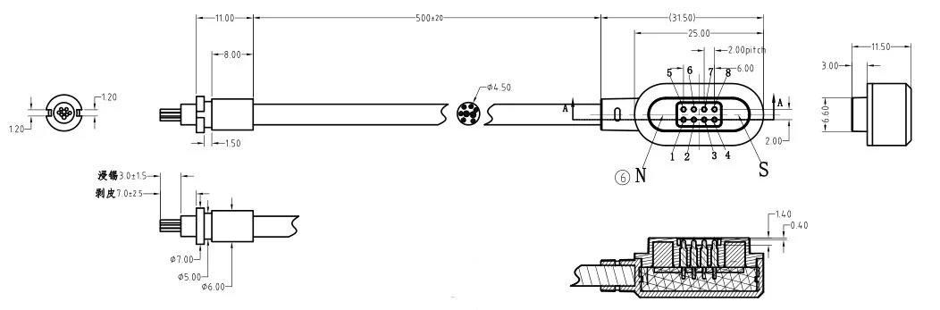 8 Pin male and female magnetic cable connector