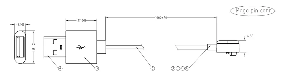2 Pin magnetic charger cable connector for miner's lamp