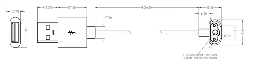 2 pin male & female magnetic connections for smart watch