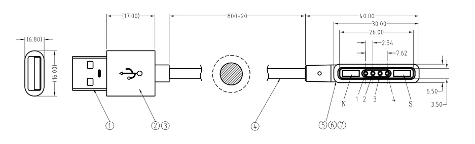 4 pin male and female magnetic usb cable charger connector